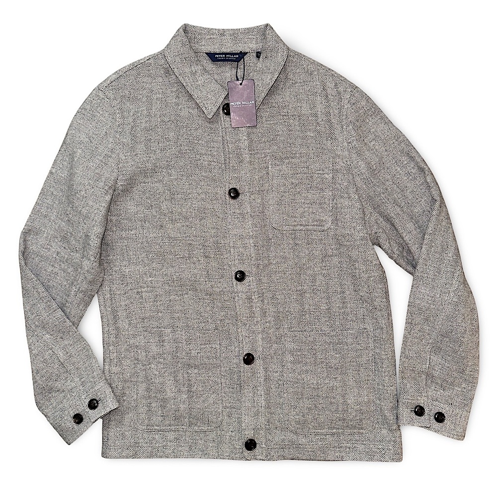 Peter Millar Artisan Crafted Cashmere Linen Chore Coat in Gale Grey Herringbone